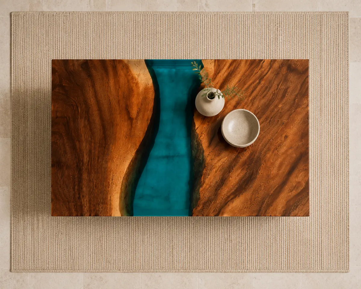 ECTC16 Turquoise Gate Turquoise Epoxy Walnut Coffee Table featuring handcrafted walnut wood and turquoise resin-4