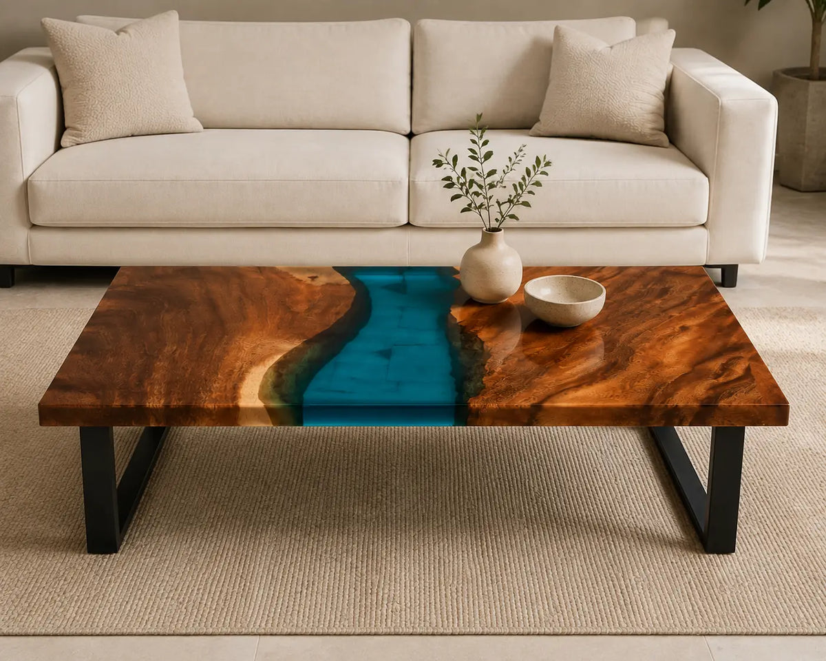 ECTC16 Turquoise Gate Turquoise Epoxy Walnut Coffee Table featuring handcrafted walnut wood and turquoise resin-5