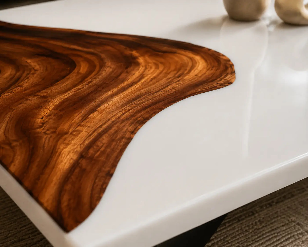 ECTC17 Ivory Current Pearl White Epoxy Walnut Coffee Table featuring handcrafted walnut wood and pearl white resin-2