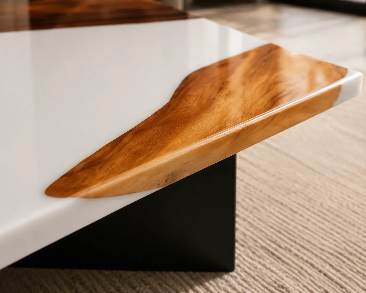 ECTC17 Ivory Current Pearl White Epoxy Walnut Coffee Table featuring handcrafted walnut wood and pearl white resin-3