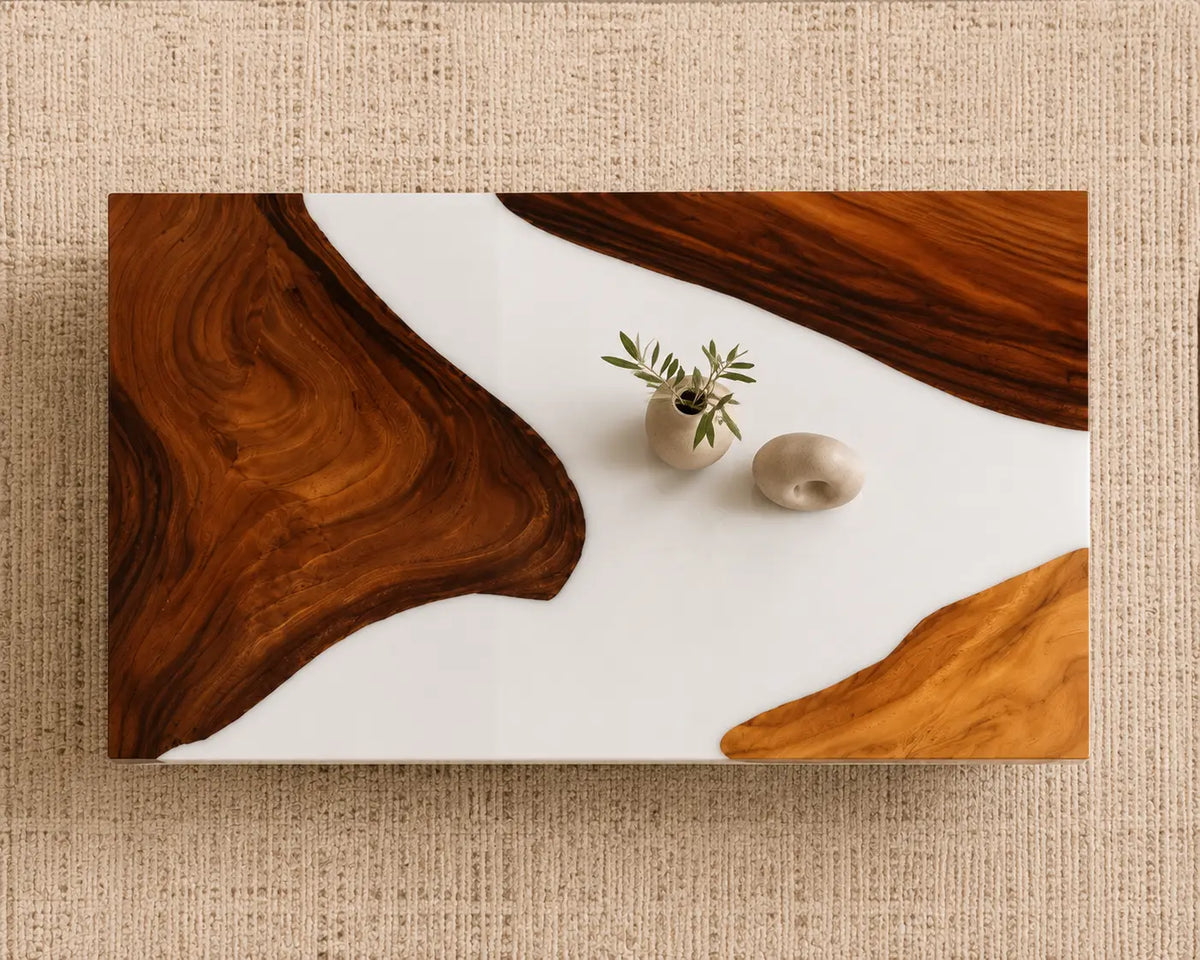 ECTC17 Ivory Current Pearl White Epoxy Walnut Coffee Table featuring handcrafted walnut wood and pearl white resin-4