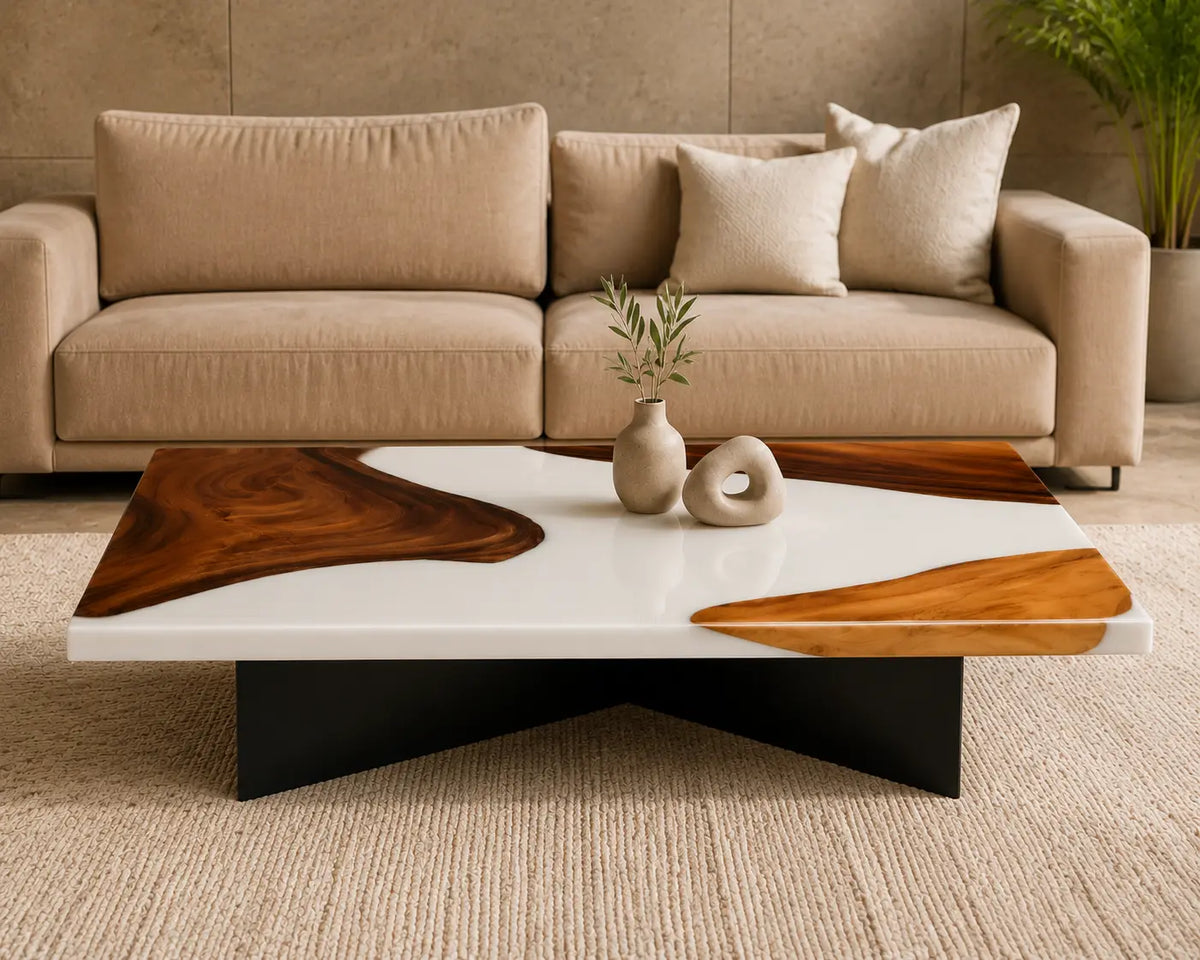 ECTC17 Ivory Current Pearl White Epoxy Walnut Coffee Table featuring handcrafted walnut wood and pearl white resin-5