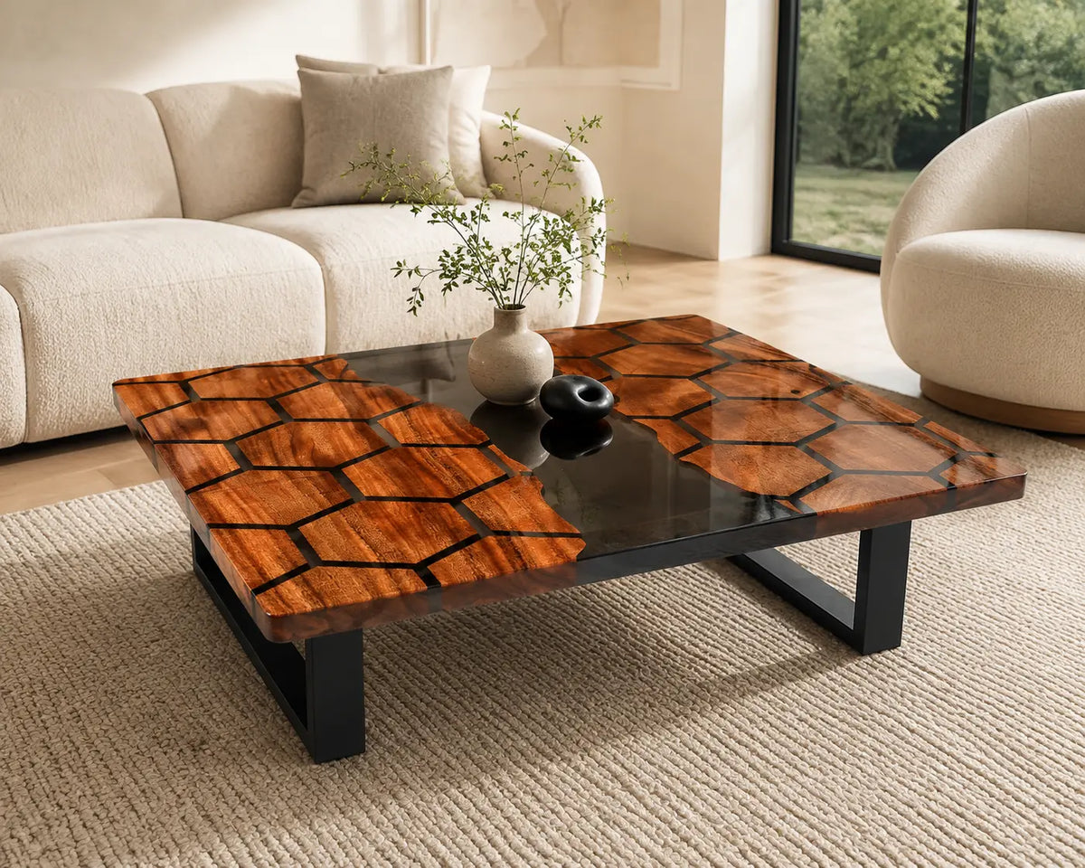 ECTC18 Hexwood Rift Black Epoxy Walnut Coffee Table featuring handcrafted walnut wood and black resin-1