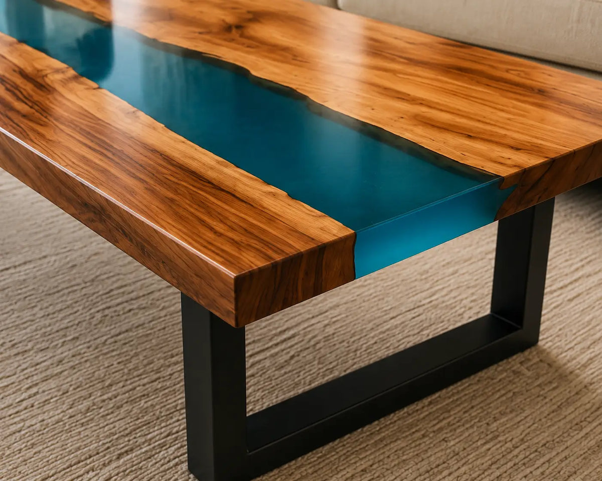 ECTC20 Teal Channel Deep Teal Epoxy Walnut Coffee Table featuring handcrafted walnut wood and deep teal resin-3