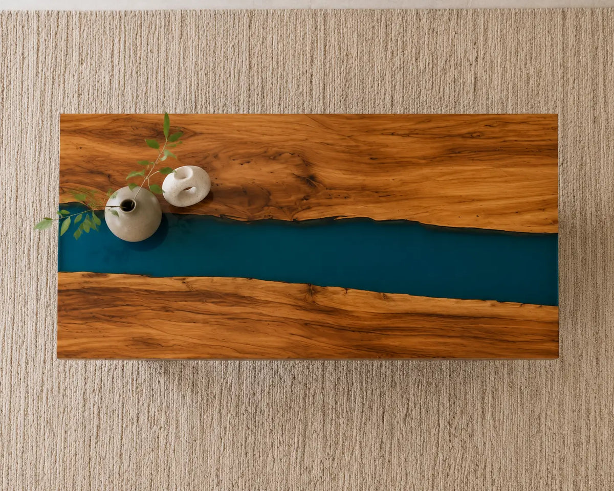 ECTC20 Teal Channel Deep Teal Epoxy Walnut Coffee Table featuring handcrafted walnut wood and deep teal resin-4