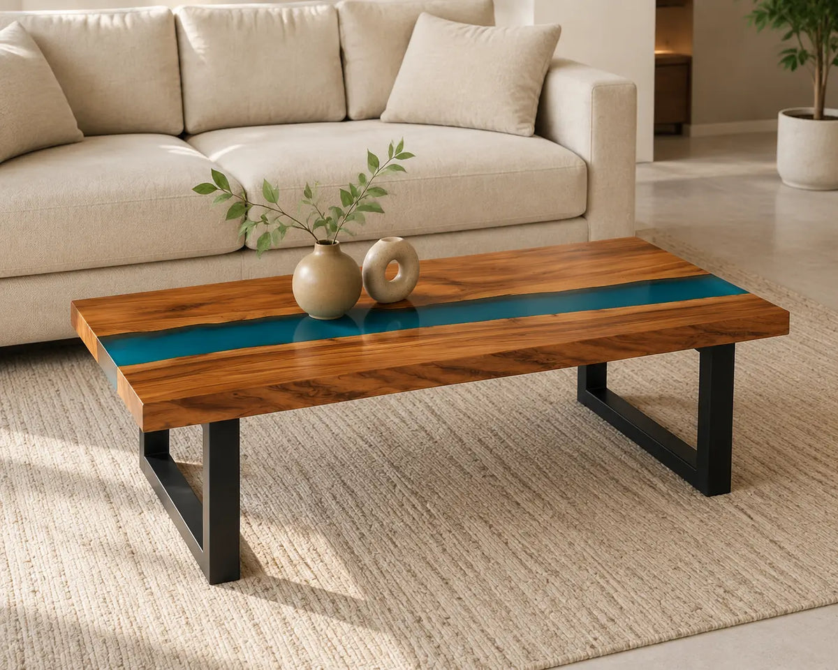 ECTC20 Teal Channel Deep Teal Epoxy Walnut Coffee Table featuring handcrafted walnut wood and deep teal resin-5