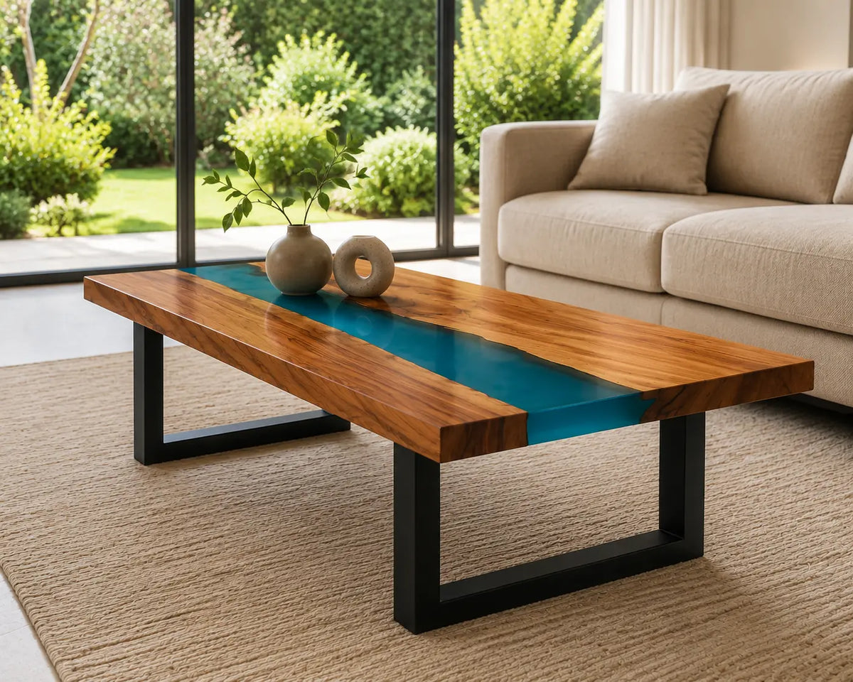 ECTC20 Teal Channel Deep Teal Epoxy Walnut Coffee Table featuring handcrafted walnut wood and deep teal resin-6