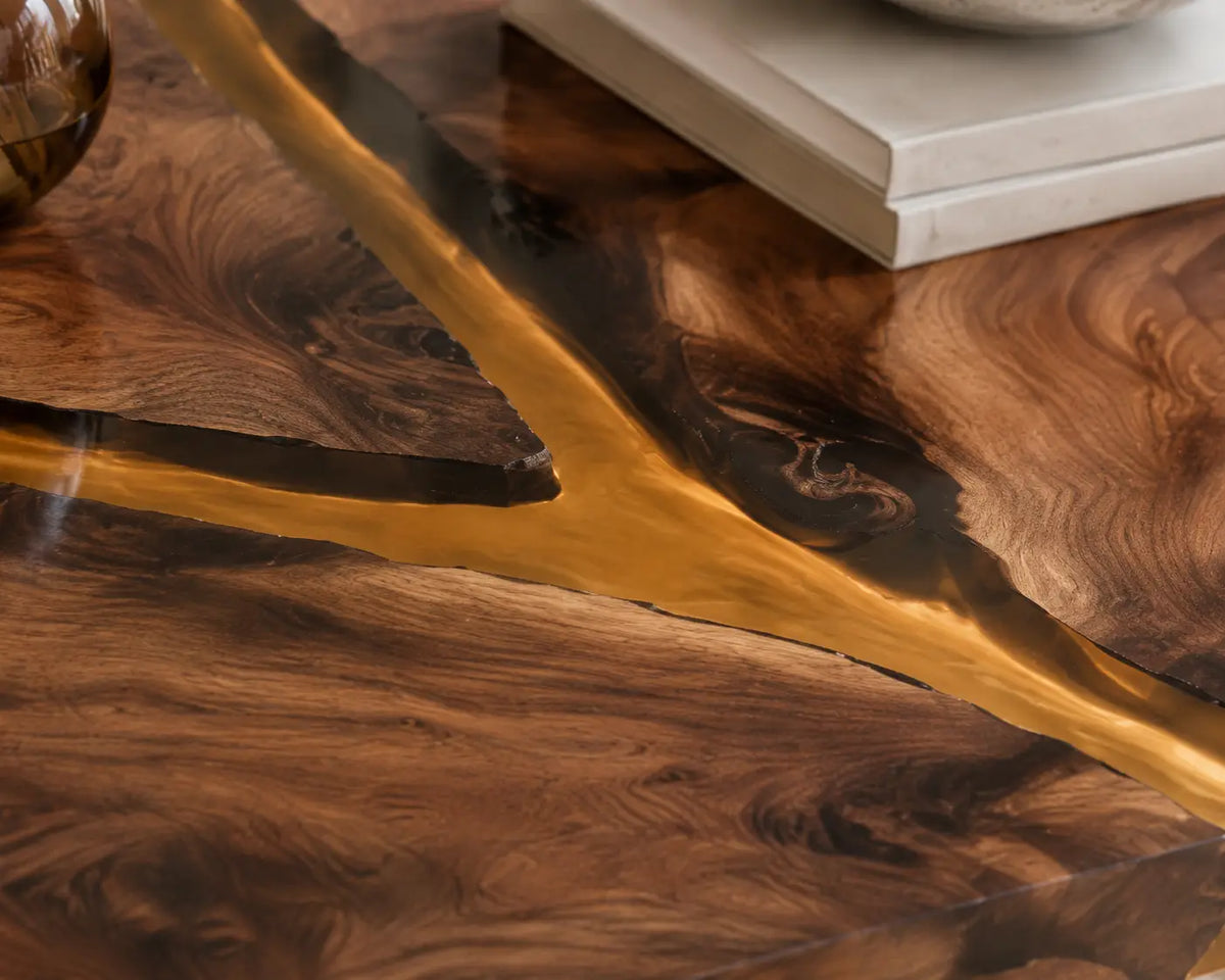 ECTC22 Amber Cross Golden Amber Epoxy Walnut Coffee Table featuring handcrafted walnut wood and golden amber resin-3