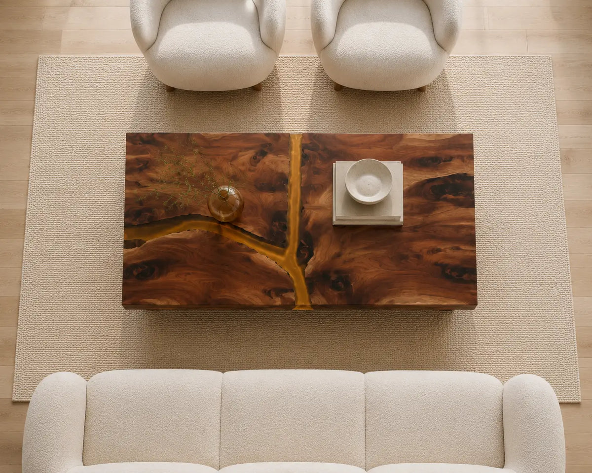 ECTC22 Amber Cross Golden Amber Epoxy Walnut Coffee Table featuring handcrafted walnut wood and golden amber resin-6