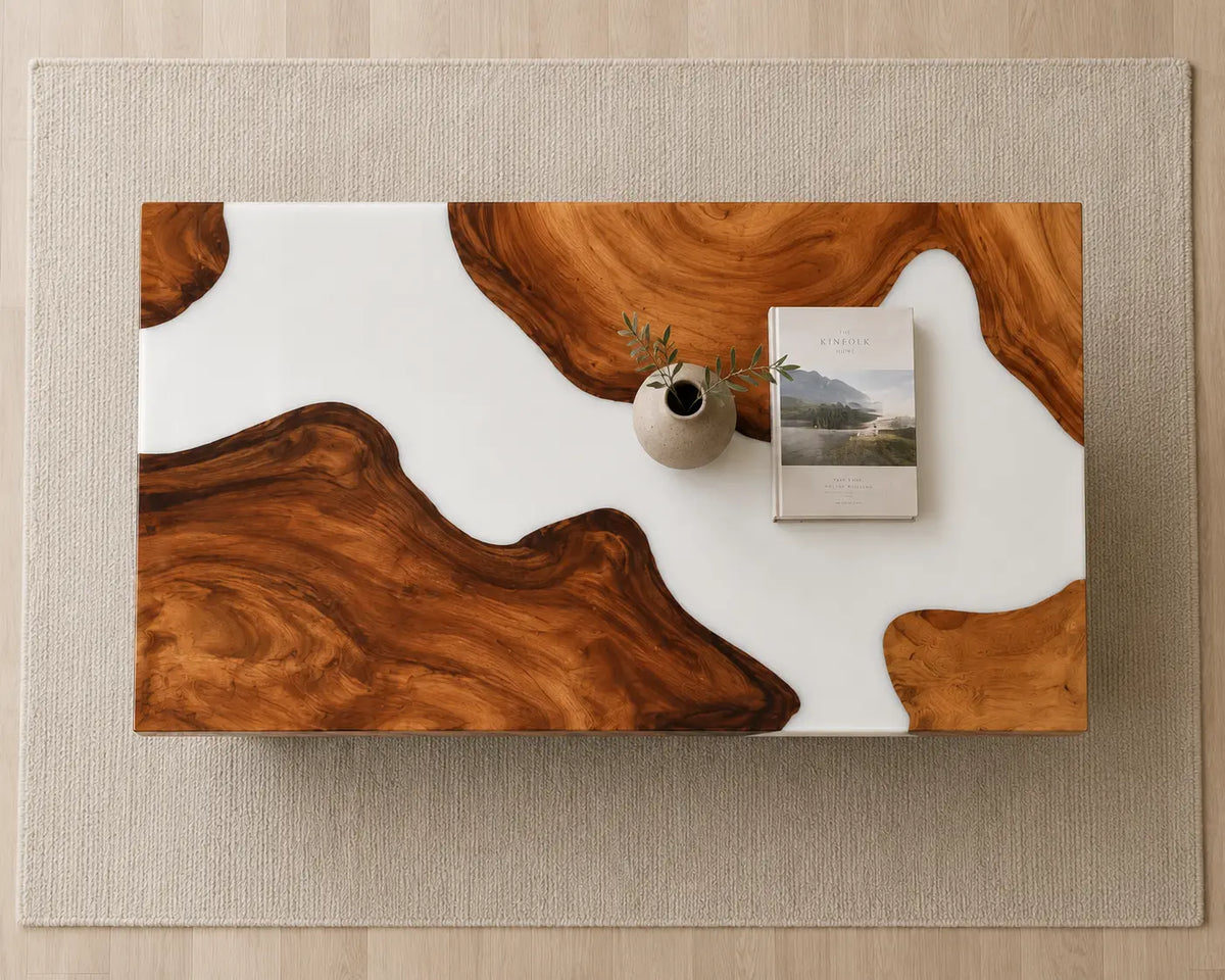 ECTC23 White Estuary Pearl White Epoxy Walnut Coffee Table featuring handcrafted walnut wood and pearl white resin-4