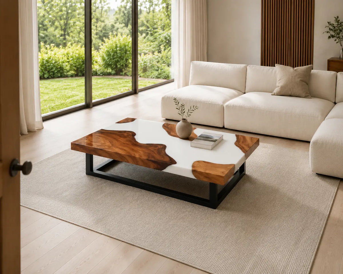 ECTC23 White Estuary Pearl White Epoxy Walnut Coffee Table featuring handcrafted walnut wood and pearl white resin-5
