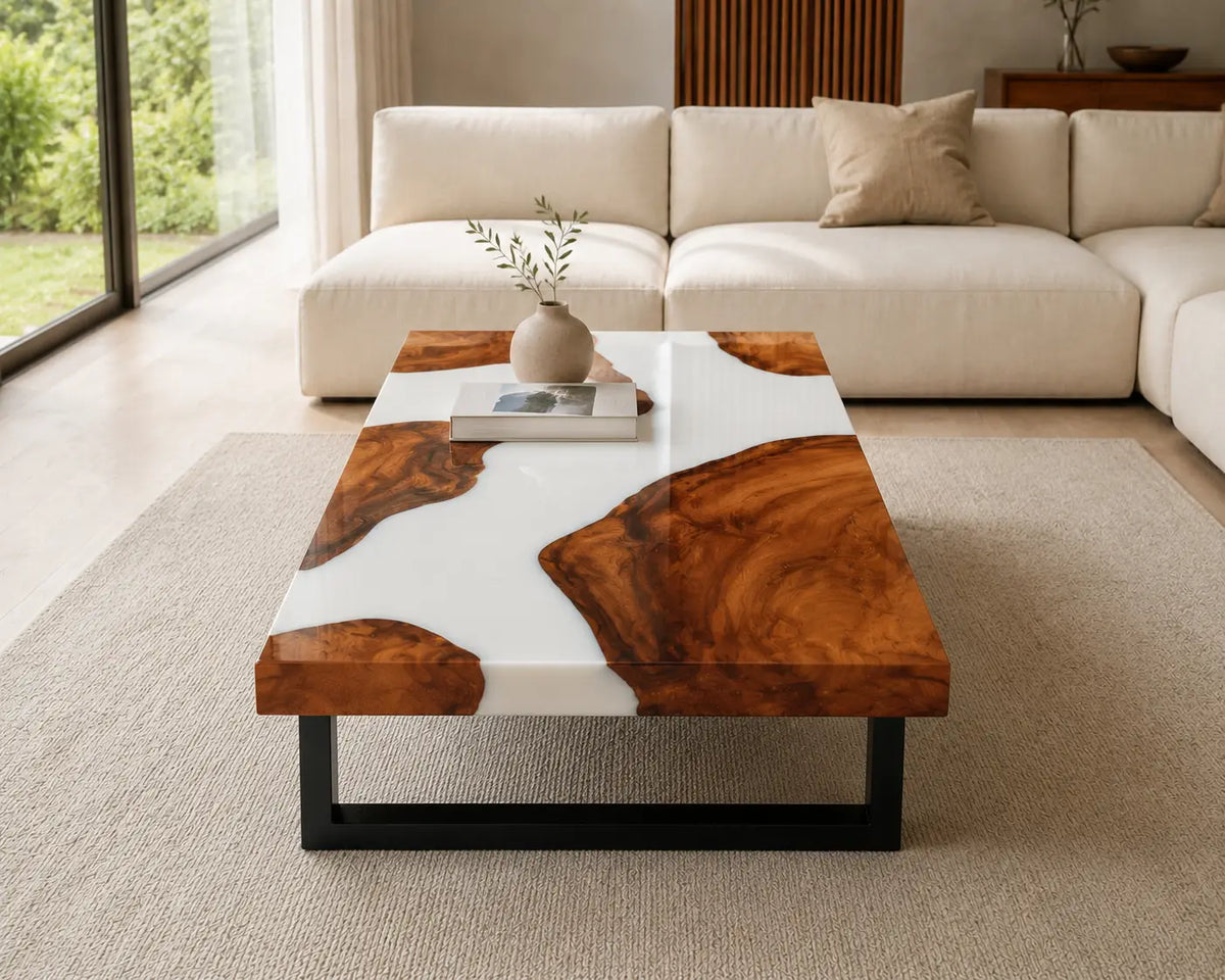 ECTC23 White Estuary Pearl White Epoxy Walnut Coffee Table featuring handcrafted walnut wood and pearl white resin-6