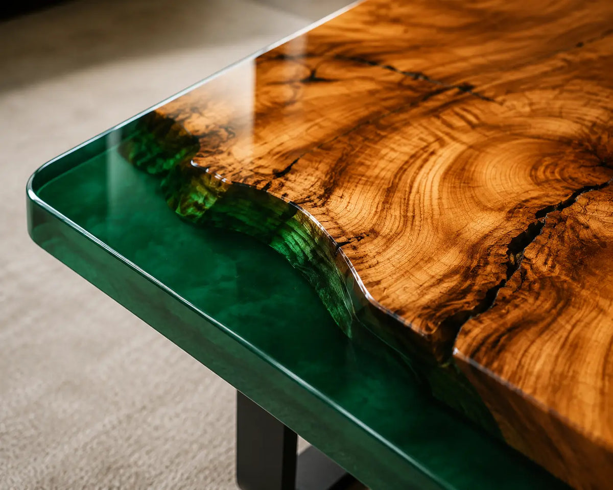 ECTC24 Forest Strait Emerald Green Epoxy Walnut Coffee Table featuring handcrafted walnut wood and emerald green resin-2