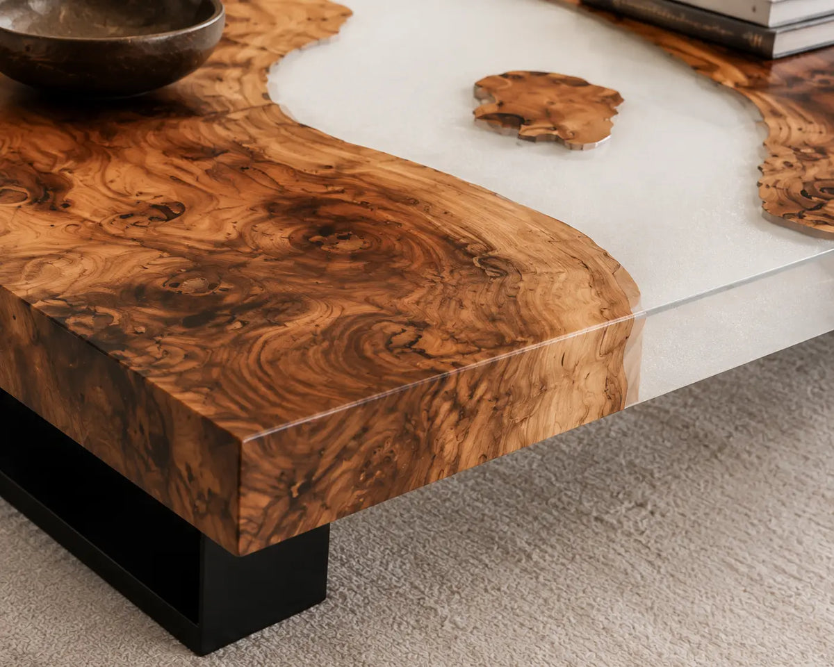 ECTC25 Clearwood Isles Crystal Clear Epoxy Walnut Coffee Table featuring handcrafted walnut wood and crystal clear resin-2
