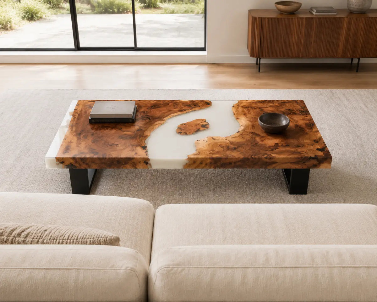 ECTC25 Clearwood Isles Crystal Clear Epoxy Walnut Coffee Table featuring handcrafted walnut wood and crystal clear resin-6