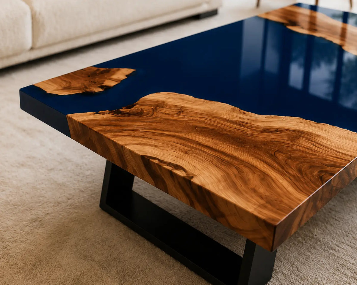 ECTC27 Navy Atoll Navy Blue Epoxy Walnut Coffee Table featuring handcrafted walnut wood and navy blue resin-3