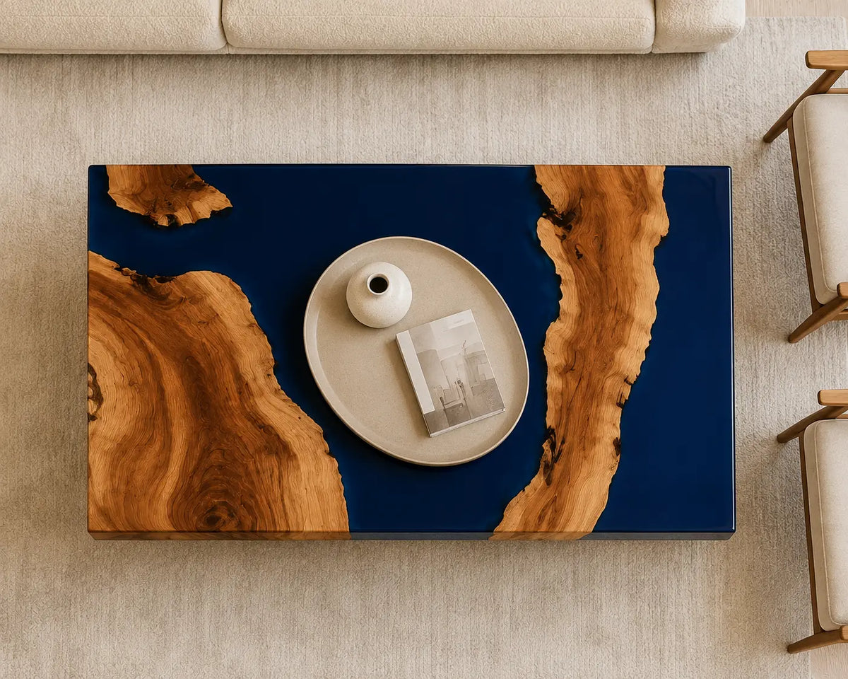ECTC27 Navy Atoll Navy Blue Epoxy Walnut Coffee Table featuring handcrafted walnut wood and navy blue resin-4