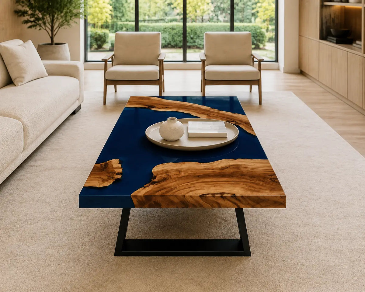 ECTC27 Navy Atoll Navy Blue Epoxy Walnut Coffee Table featuring handcrafted walnut wood and navy blue resin-5