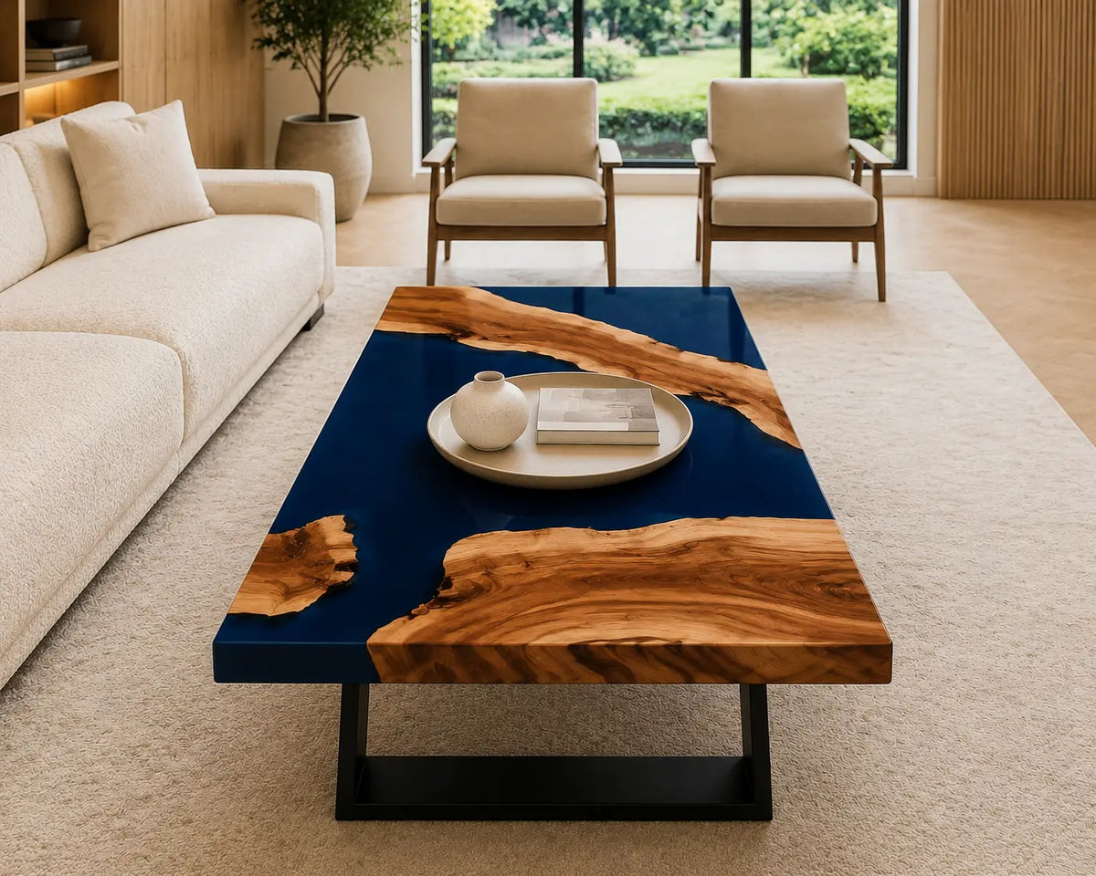 ECTC27 Navy Atoll Navy Blue Epoxy Walnut Coffee Table featuring handcrafted walnut wood and navy blue resin-6