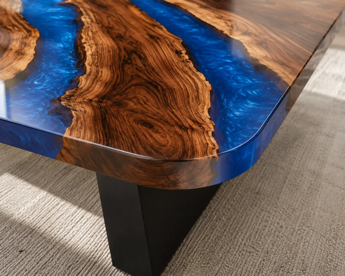 ECTC28 Cobalt Sweep Cobalt Blue Epoxy Walnut Coffee Table featuring handcrafted walnut wood and cobalt blue resin-3
