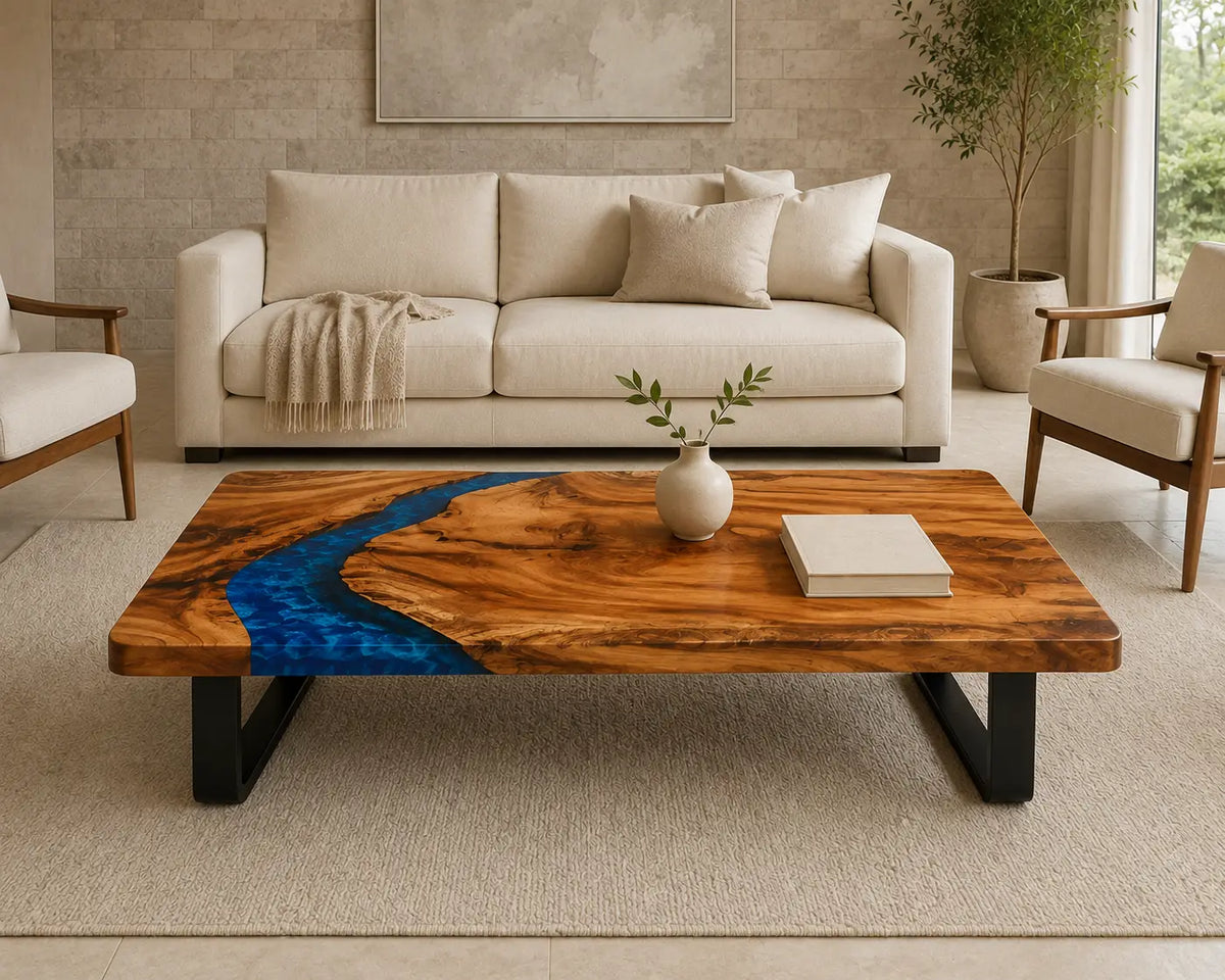ECTC29 Blue Bend Deep Blue Epoxy Walnut Coffee Table featuring handcrafted walnut wood and deep blue resin-4