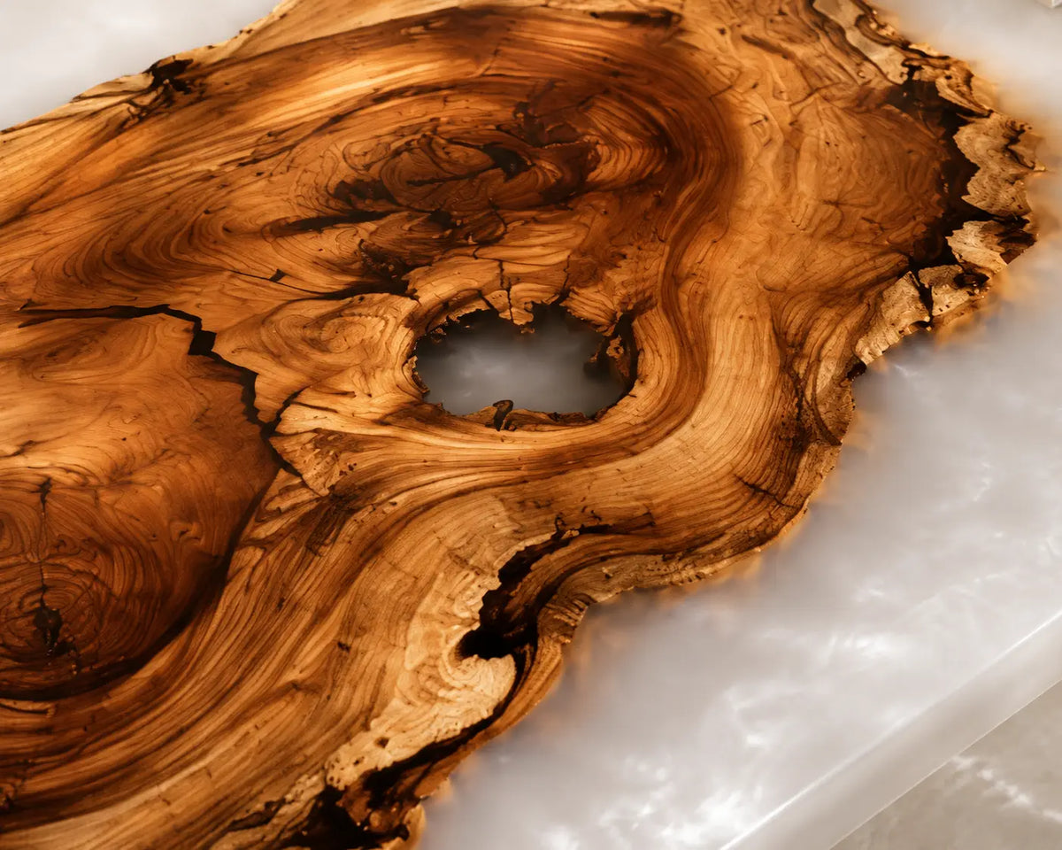 ECTC30 Ivory Islands Pearl White Epoxy Walnut Coffee Table featuring handcrafted walnut wood and pearl white resin-2