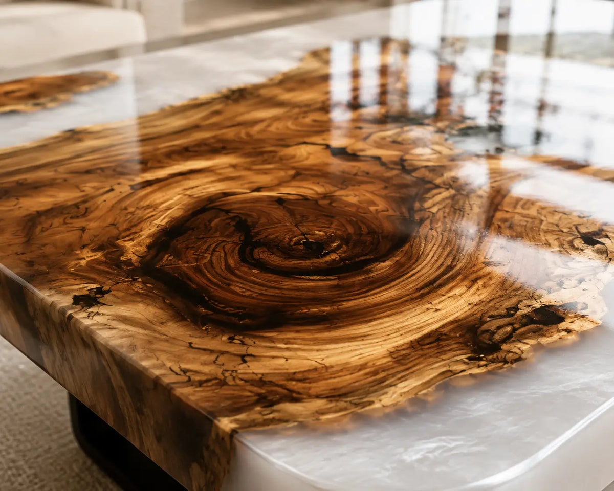 ECTC30 Ivory Islands Pearl White Epoxy Walnut Coffee Table featuring handcrafted walnut wood and pearl white resin-3
