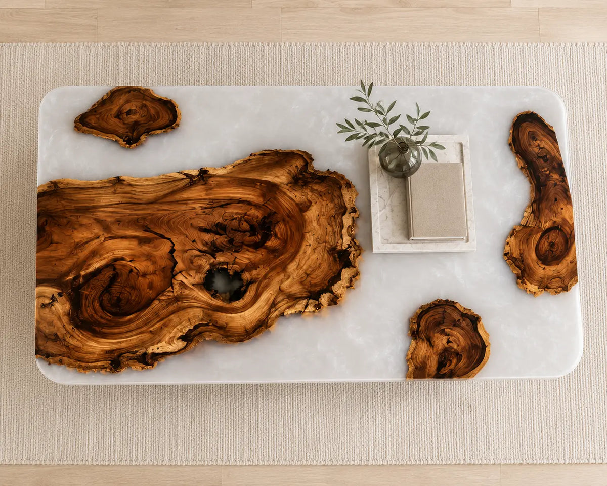 ECTC30 Ivory Islands Pearl White Epoxy Walnut Coffee Table featuring handcrafted walnut wood and pearl white resin-5