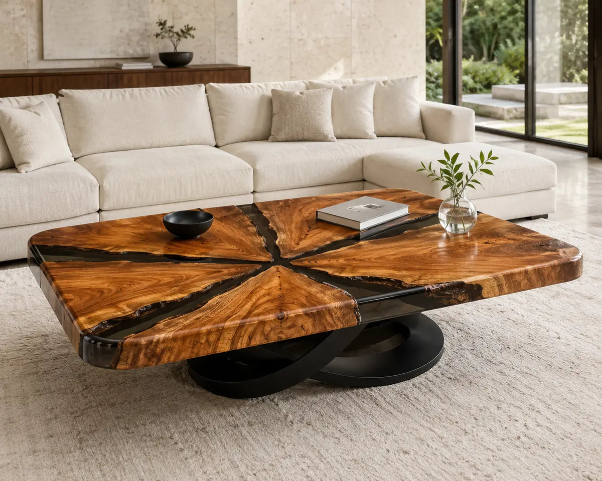 ECTC31 Charcoal Star Black Epoxy Walnut Coffee Table featuring handcrafted walnut wood and black resin-1