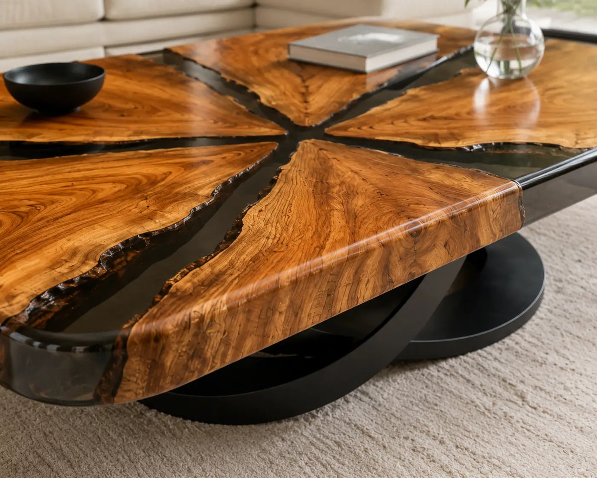 ECTC31 Charcoal Star Black Epoxy Walnut Coffee Table featuring handcrafted walnut wood and black resin-3