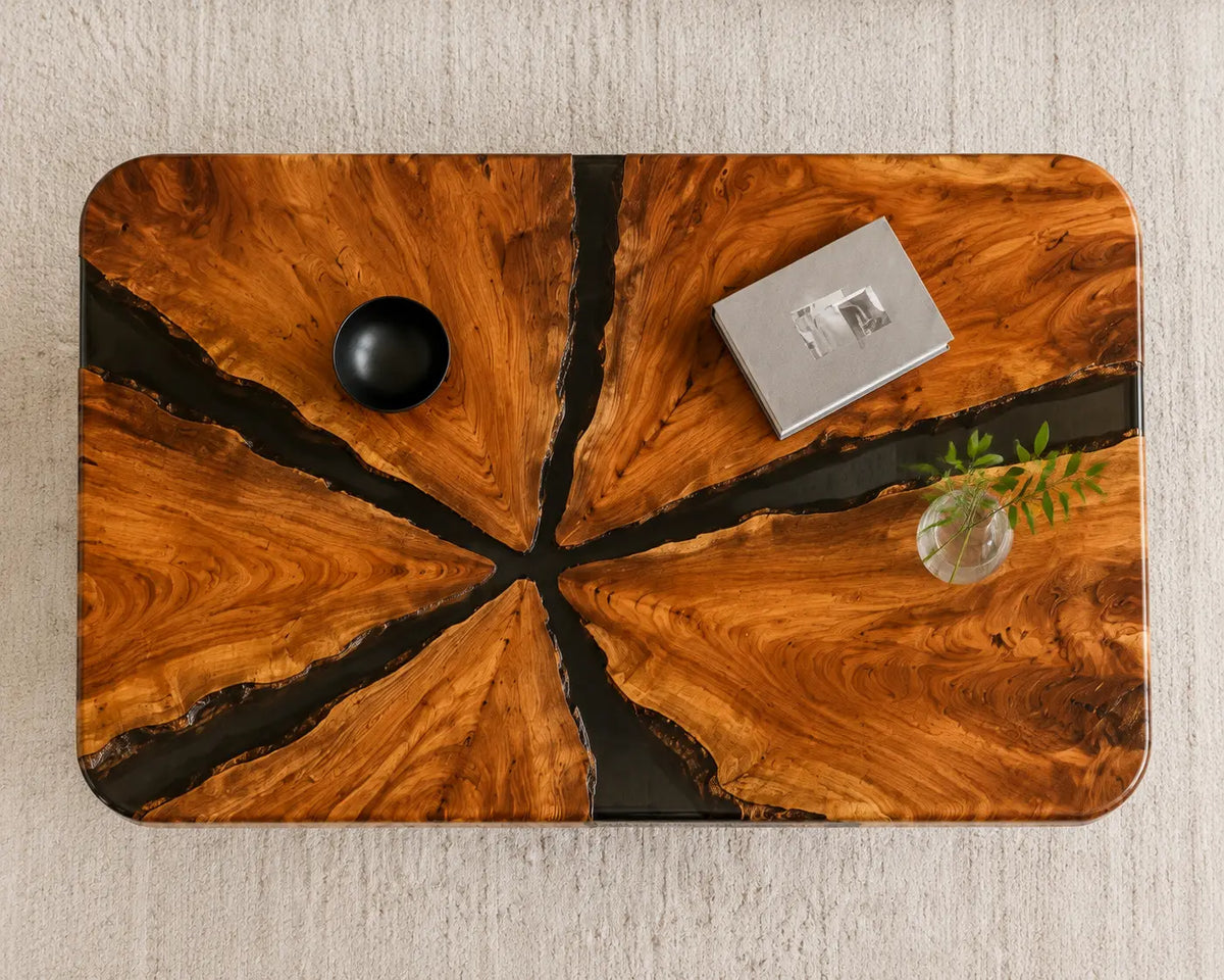 ECTC31 Charcoal Star Black Epoxy Walnut Coffee Table featuring handcrafted walnut wood and black resin-4