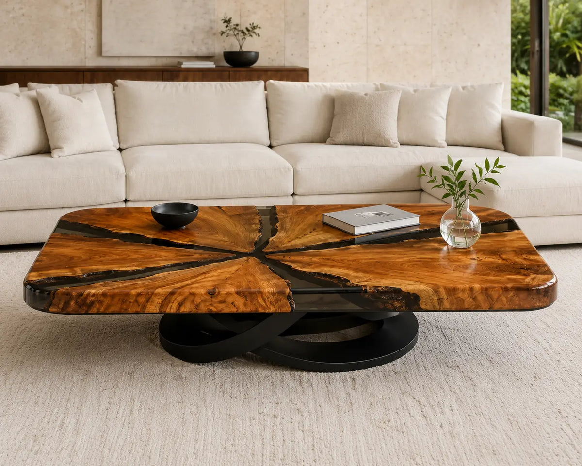 ECTC31 Charcoal Star Black Epoxy Walnut Coffee Table featuring handcrafted walnut wood and black resin-5