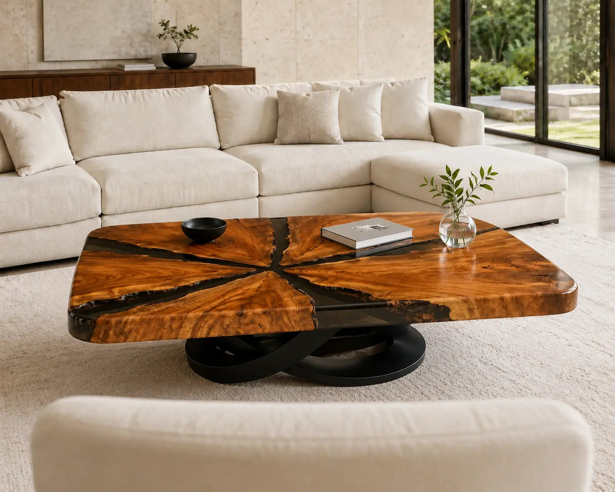 ECTC31 Charcoal Star Black Epoxy Walnut Coffee Table featuring handcrafted walnut wood and black resin-6