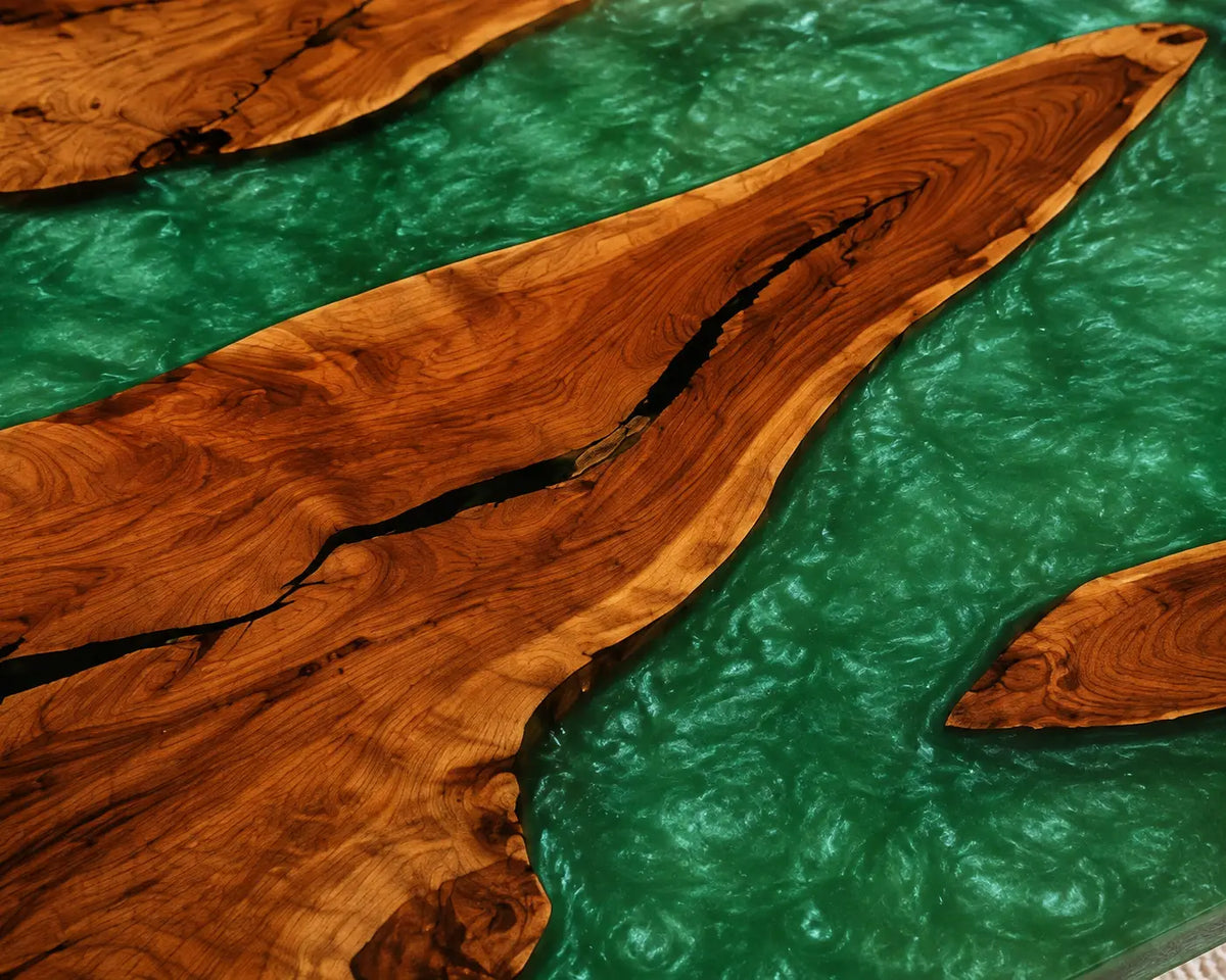 ECTC32 Green Crossing Emerald Green Epoxy Walnut Coffee Table featuring handcrafted walnut wood and emerald green resin-2