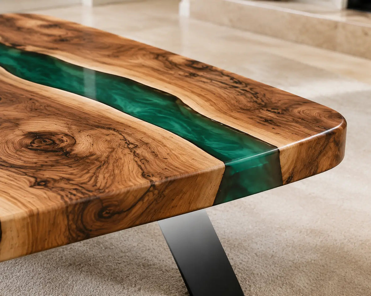 ECTC33 Verdant Vein Emerald Green Epoxy Walnut Coffee Table featuring handcrafted walnut wood and emerald green resin-3