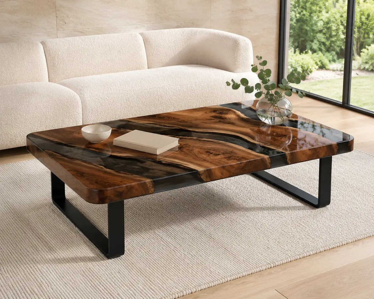 ECTC34 Smoke Frame Smoky Clear Epoxy Walnut Coffee Table featuring handcrafted walnut wood and smoky clear resin-1