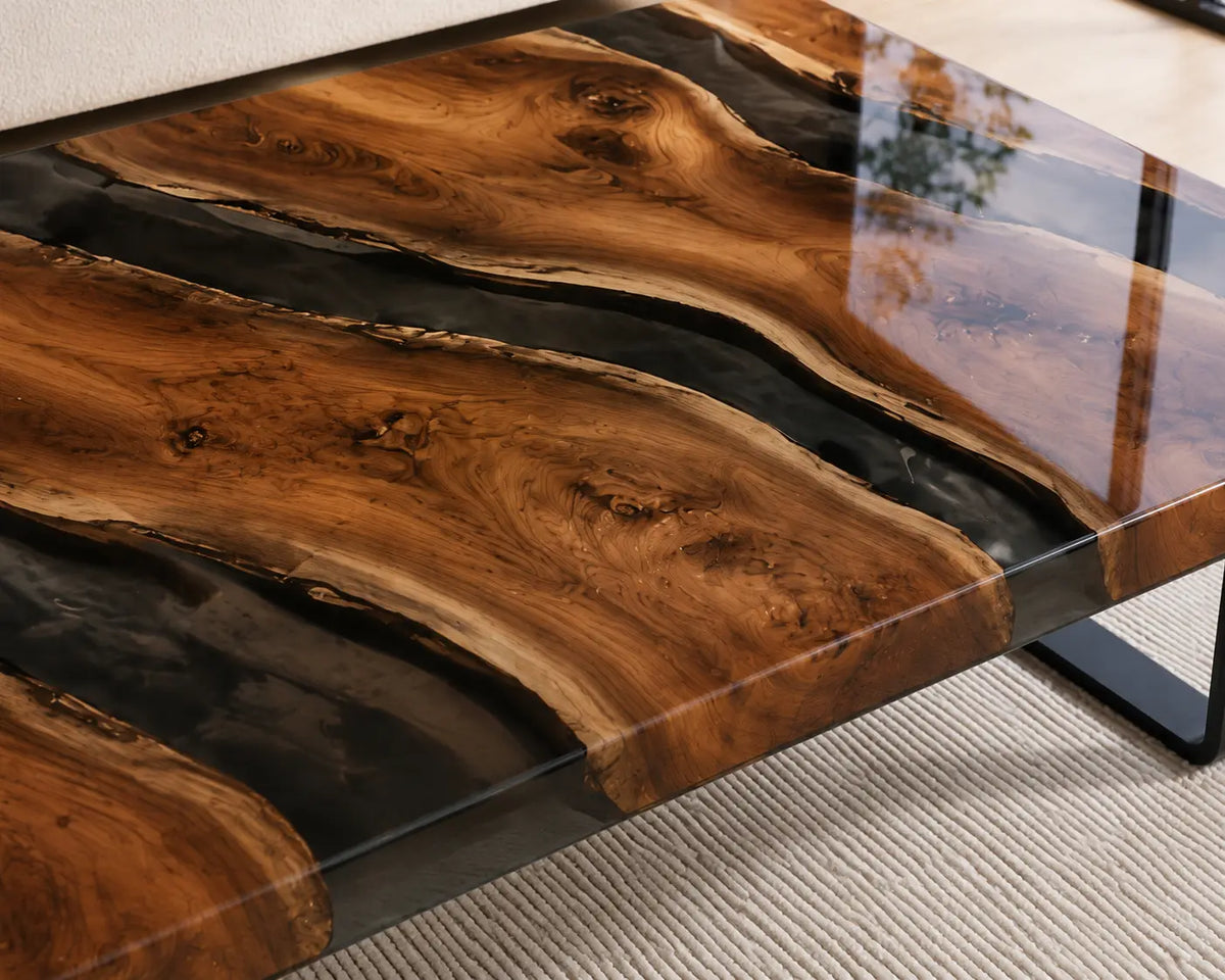 ECTC34 Smoke Frame Smoky Clear Epoxy Walnut Coffee Table featuring handcrafted walnut wood and smoky clear resin-2