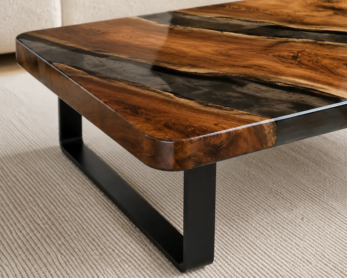 ECTC34 Smoke Frame Smoky Clear Epoxy Walnut Coffee Table featuring handcrafted walnut wood and smoky clear resin-3