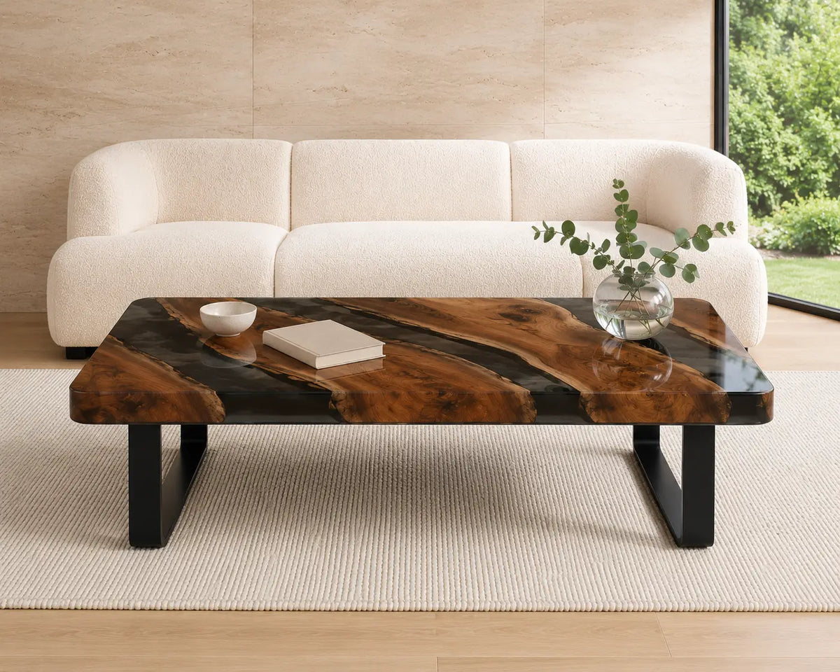 ECTC34 Smoke Frame Smoky Clear Epoxy Walnut Coffee Table featuring handcrafted walnut wood and smoky clear resin-4
