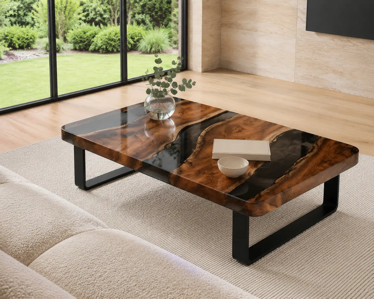 ECTC34 Smoke Frame Smoky Clear Epoxy Walnut Coffee Table featuring handcrafted walnut wood and smoky clear resin-5