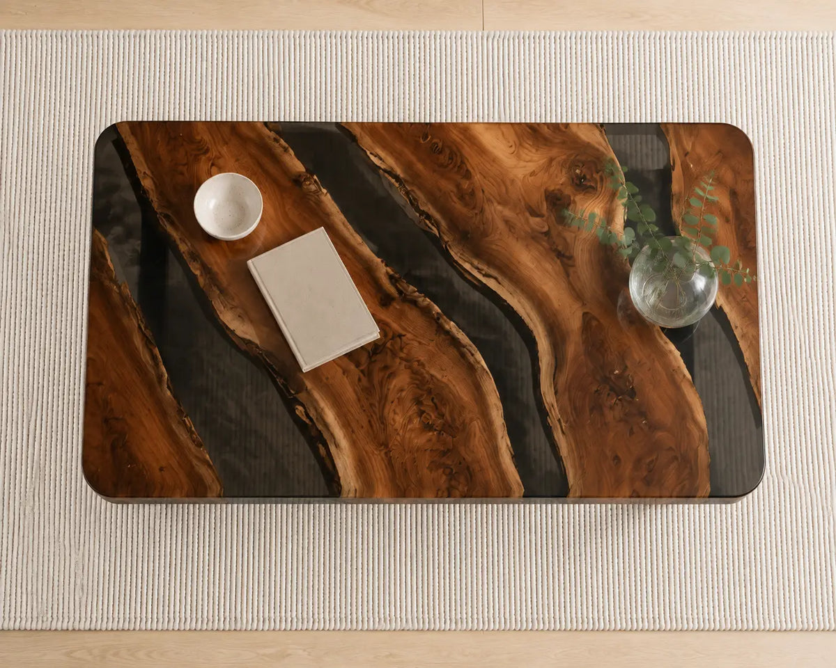 ECTC34 Smoke Frame Smoky Clear Epoxy Walnut Coffee Table featuring handcrafted walnut wood and smoky clear resin-6