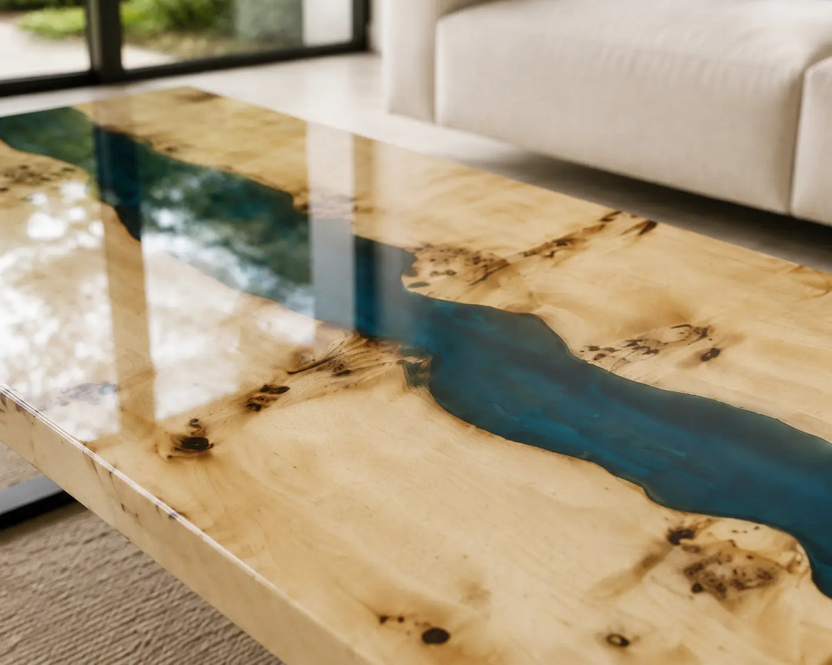 ECTC35 Aqua Thread Turquoise Epoxy Poplar Coffee Table featuring handcrafted poplar wood and turquoise resin-2