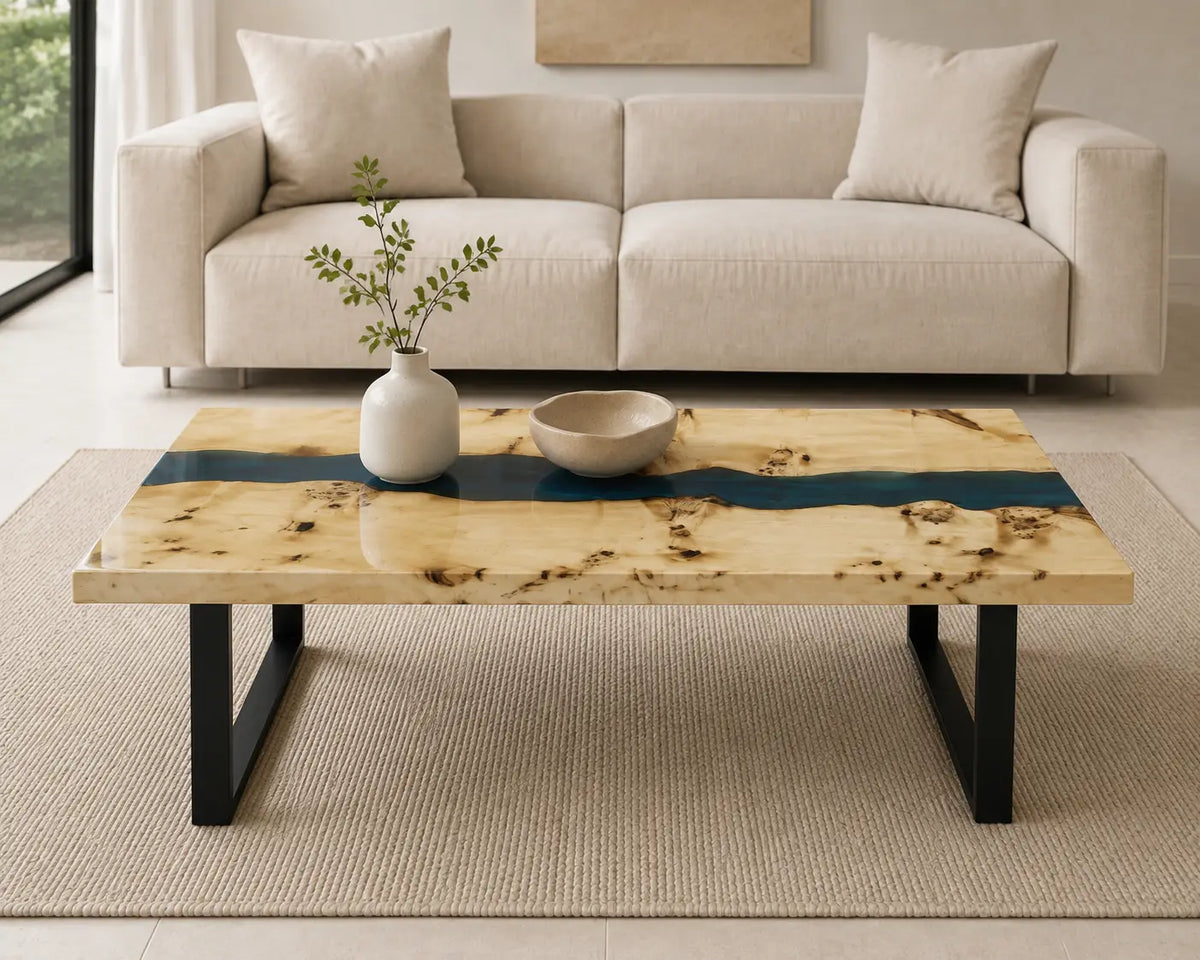 ECTC35 Aqua Thread Turquoise Epoxy Poplar Coffee Table featuring handcrafted poplar wood and turquoise resin-5