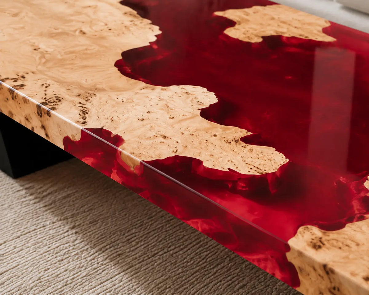 ECTC36 Crimson Coast Ruby Red Epoxy Poplar Coffee Table featuring handcrafted poplar wood and ruby red resin-3