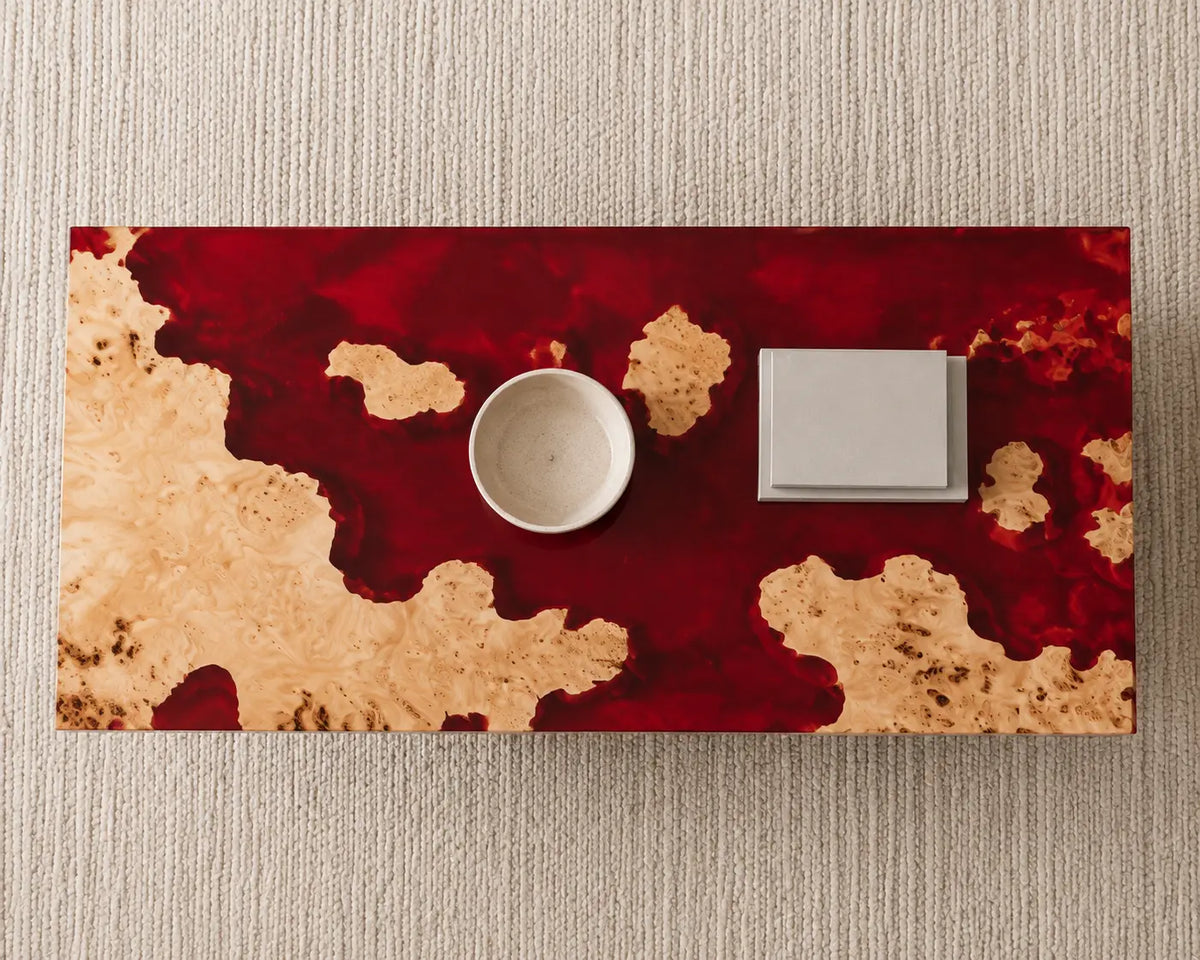 ECTC36 Crimson Coast Ruby Red Epoxy Poplar Coffee Table featuring handcrafted poplar wood and ruby red resin-4