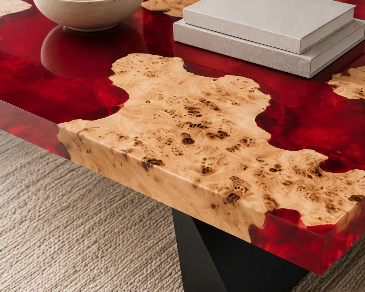 ECTC36 Crimson Coast Ruby Red Epoxy Poplar Coffee Table featuring handcrafted poplar wood and ruby red resin-2