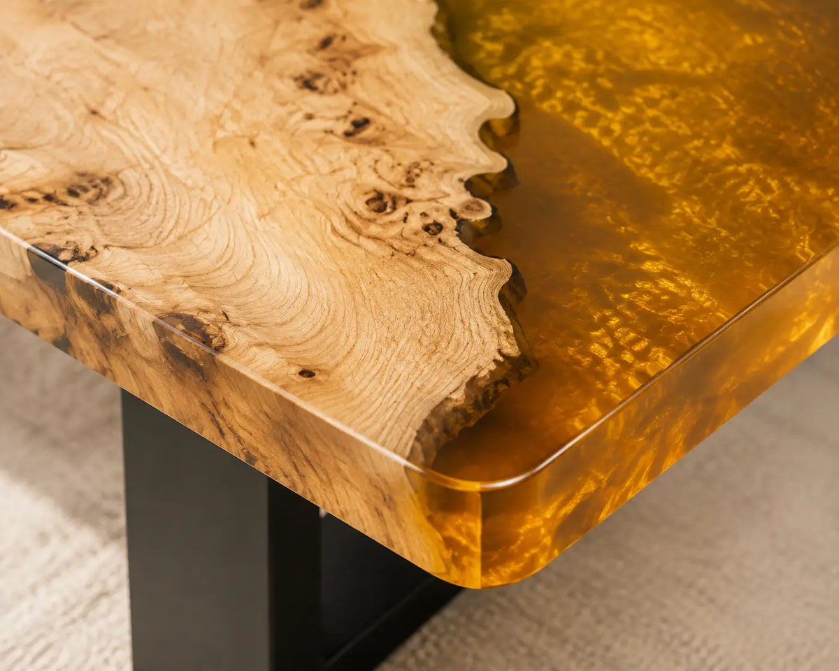 ECTC37 Amber Shoals Golden Amber Epoxy Poplar Coffee Table featuring handcrafted poplar wood and golden amber resin-2