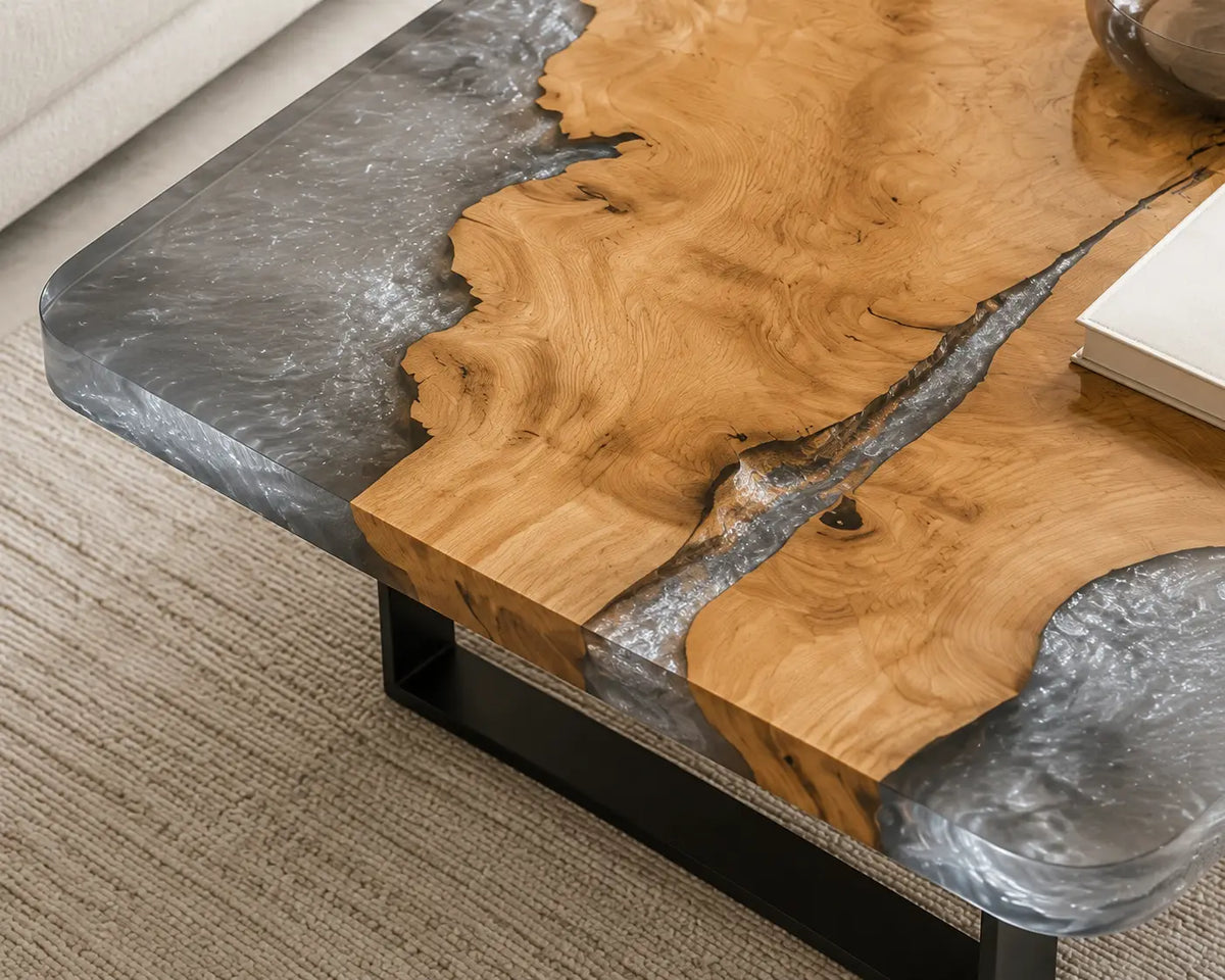 ECTC38 Silver Burl Silver Gray Epoxy Poplar Coffee Table featuring handcrafted poplar wood and silver gray resin-2