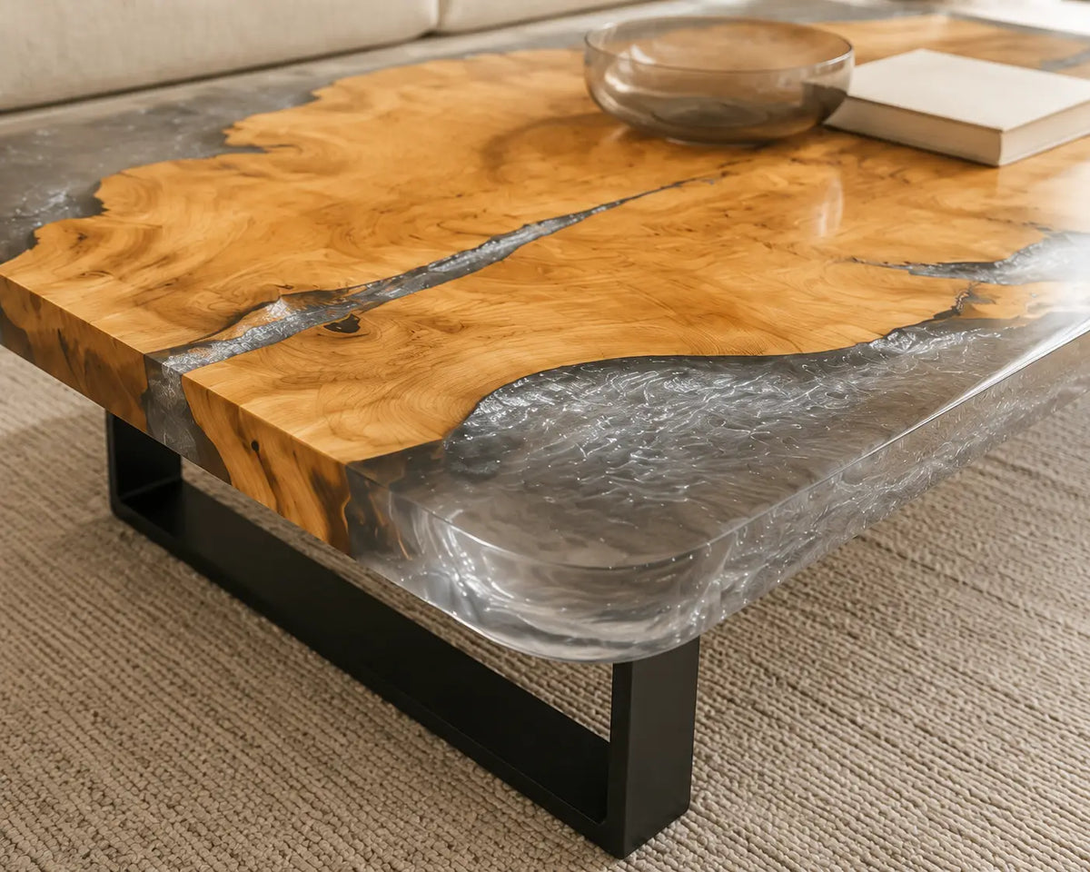 ECTC38 Silver Burl Silver Gray Epoxy Poplar Coffee Table featuring handcrafted poplar wood and silver gray resin-3