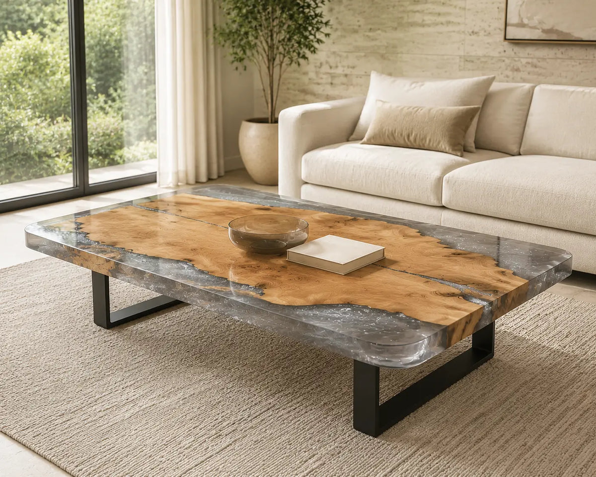 ECTC38 Silver Burl Silver Gray Epoxy Poplar Coffee Table featuring handcrafted poplar wood and silver gray resin-4